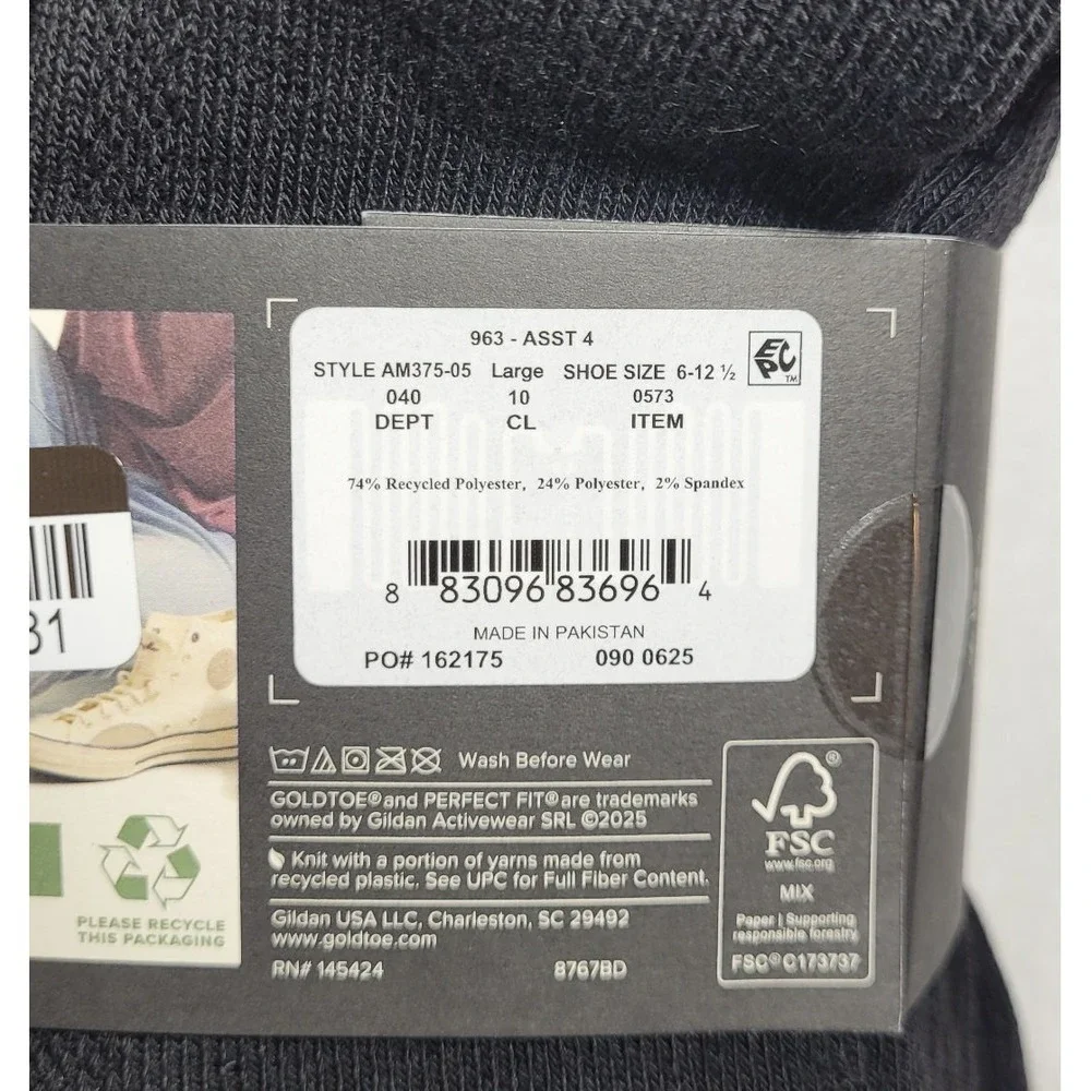 Goldtoe 6pk Signature Men's Repreve Modern Knit Crew Socks - Black - L